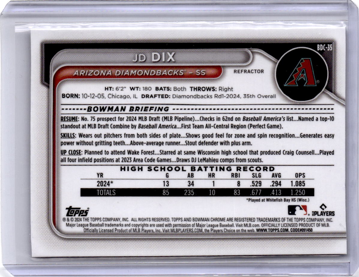 2024 Bowman Draft #BDC-35 JD Dix Chrome Refractor