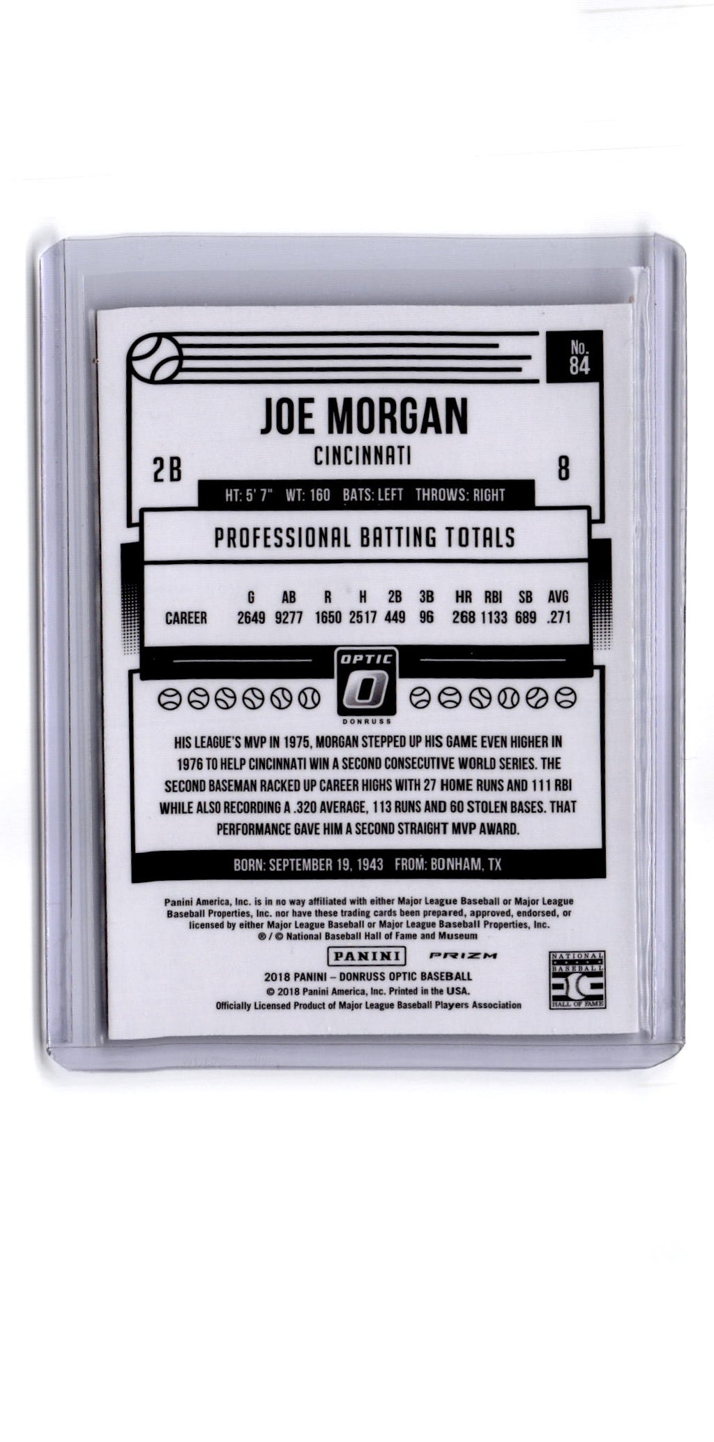 2018 Donruss Optic #84 Joe Morgan Holo