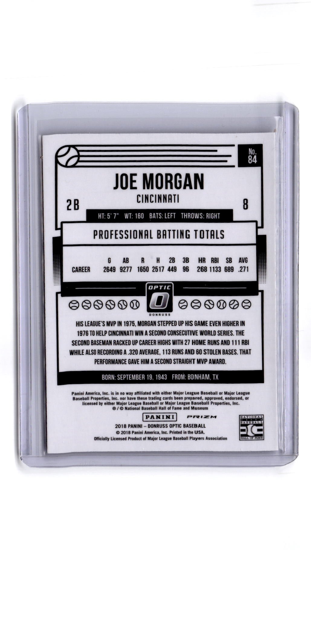 2018 Donruss Optic #84 Joe Morgan Holo
