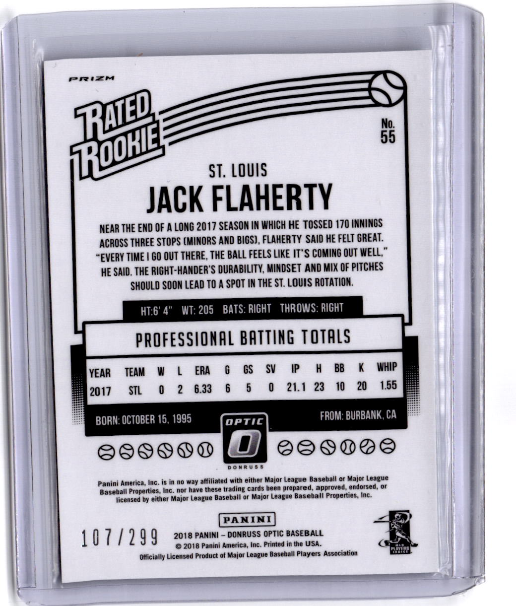 2018 Donruss Optic #55 Jack Flaherty Aqua #/299