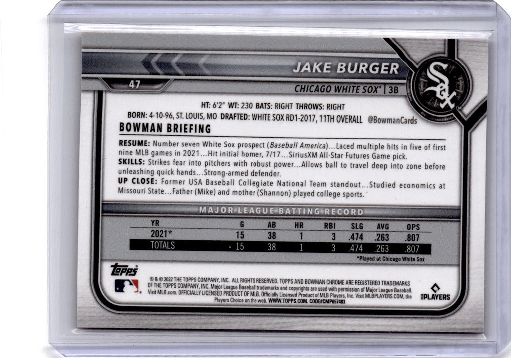 2022 Bowman Chrome Sapphire Edition #47 Jake Burger Orange #/75