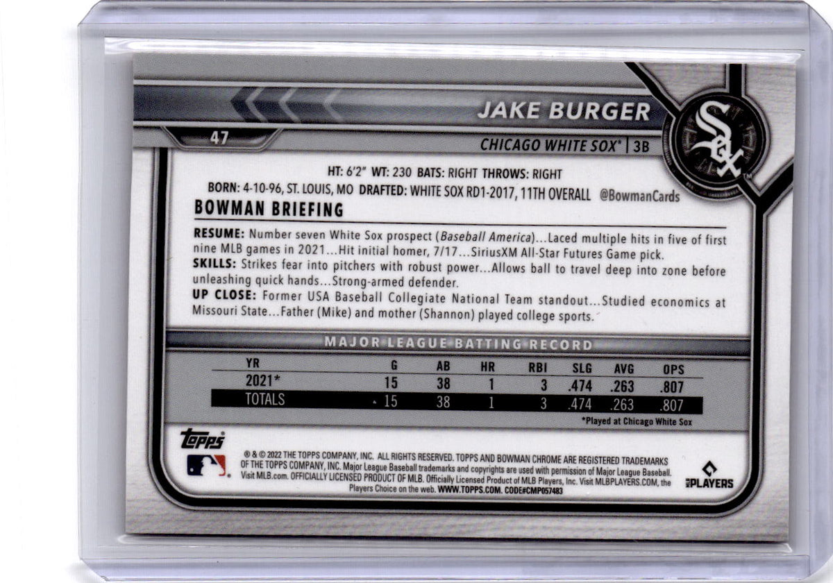 2022 Bowman Chrome Sapphire Edition #47 Jake Burger Orange #/75