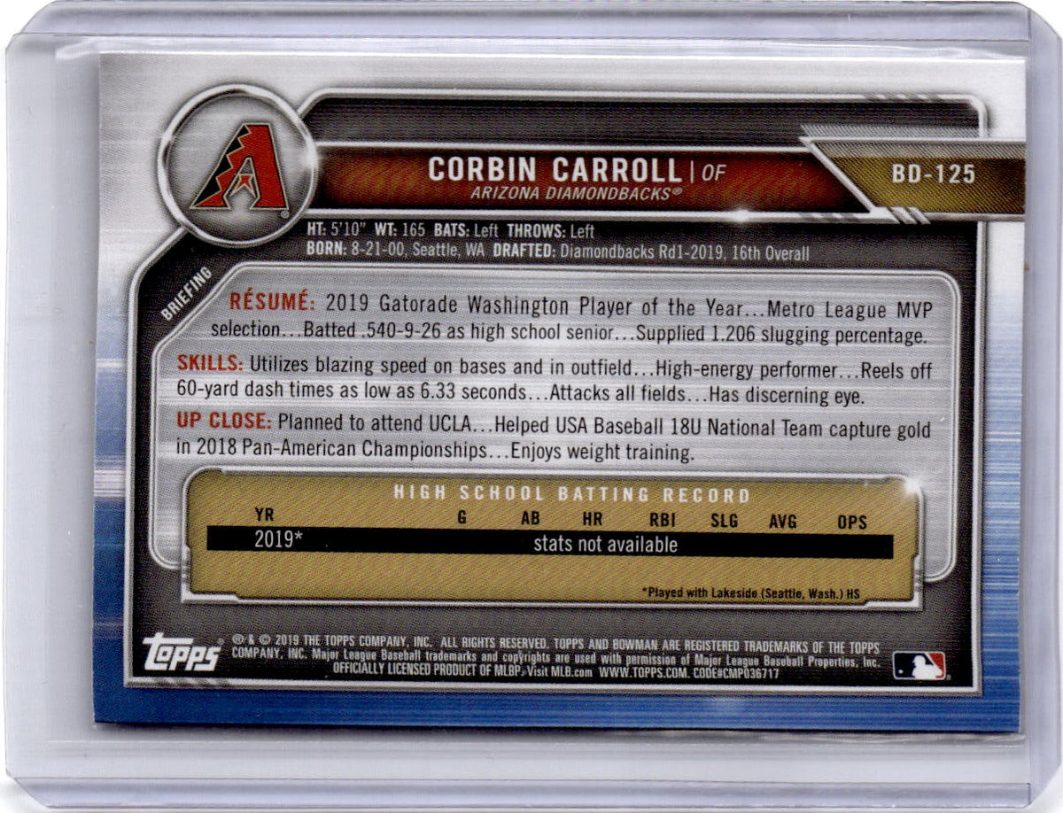 2019 Bowman Draft #BD-125 Corbin Carroll