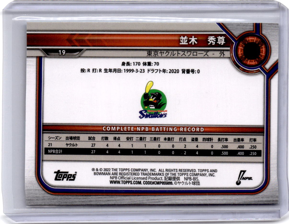 2022 Bowman NPB Nippon Professional Baseball #19 Hidetaka Namiki Aqua #/175