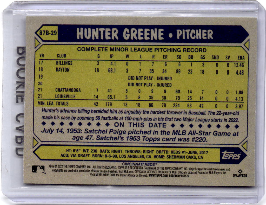 2022 Topps Japan Edition #87B-29 Hunter Greene 1987 Topps Baseball Cherry Tree