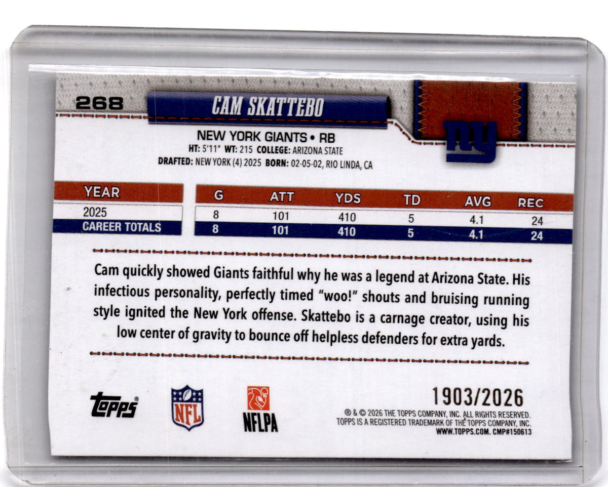 2026 Topps Flagship #268 Cam Skattebo Gold #/2026