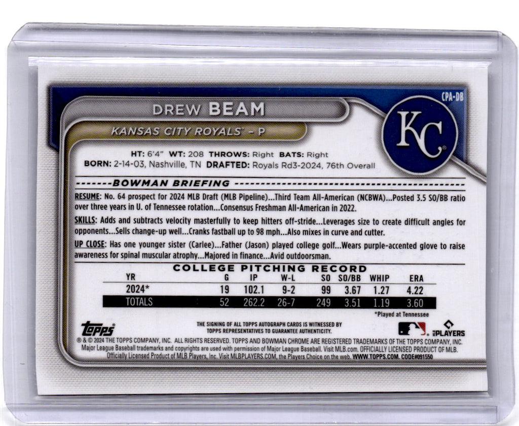 2024 Bowman Draft #CPA-DB Drew Beam Chrome Prospect Autographs