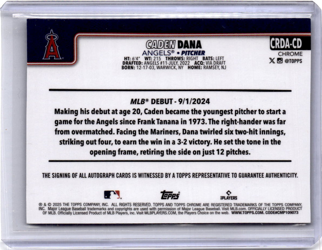 2025 Topps Chrome Update Caden Dana Autographs Aqua Wave Refractors #/199