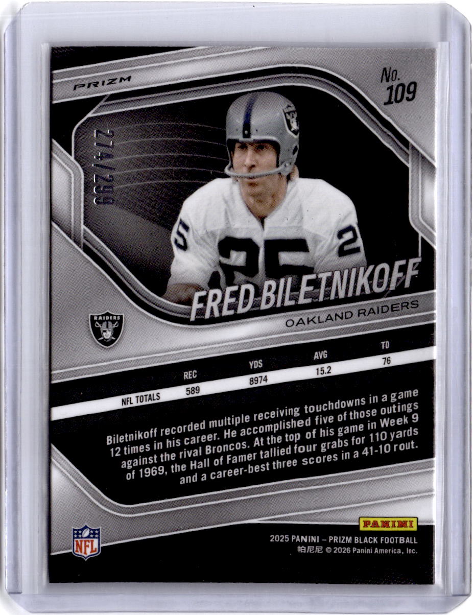 2025 Panini Prizm Black #109 Fred Biletnikoff Prizms Red #/299