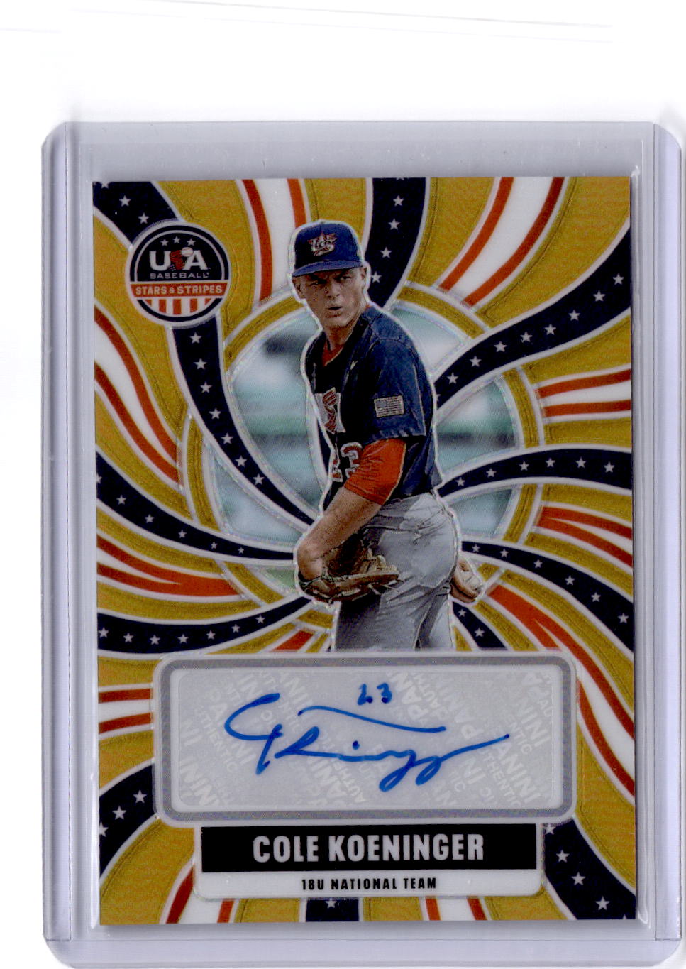2026 Panini Stars Stripes Prizm Cole Koeninger 18U National Auto Prizms Gold /10