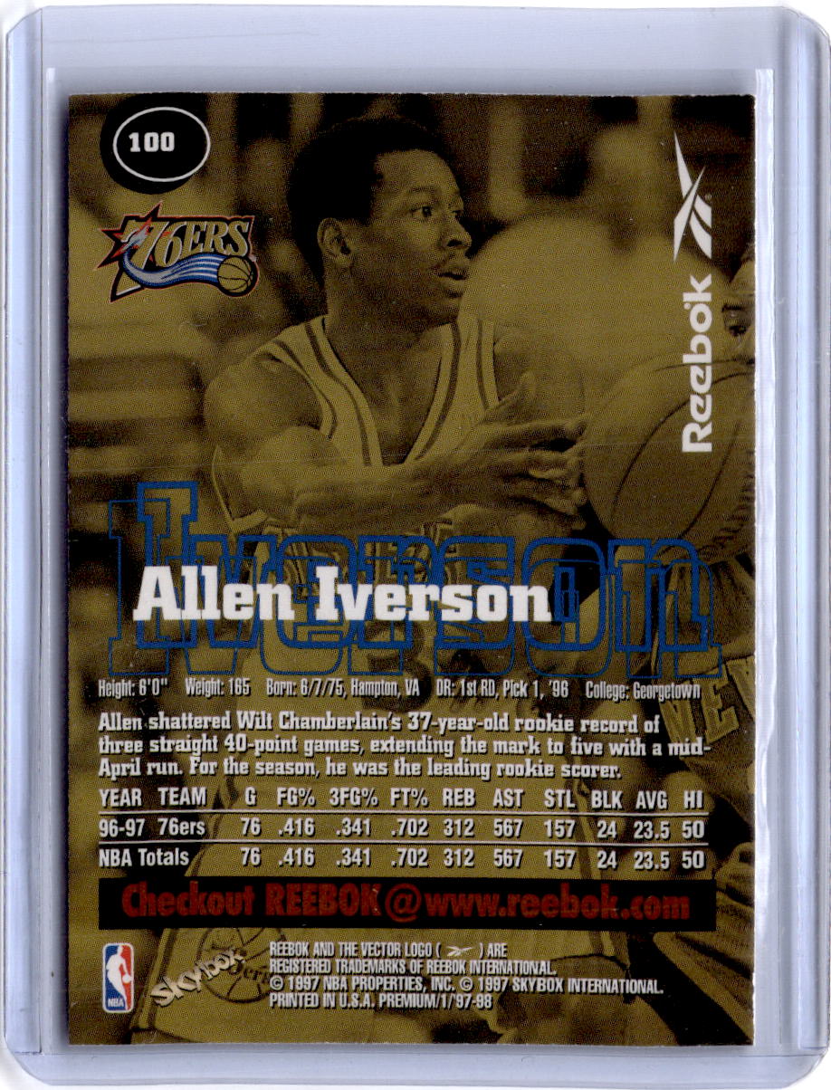 1997-98 SkyBox Premium #100 Allen Iverson Reebok Gold
