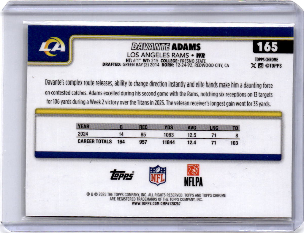 2025 Topps Chrome #165 Davante Adams Lime Green X-Fractor