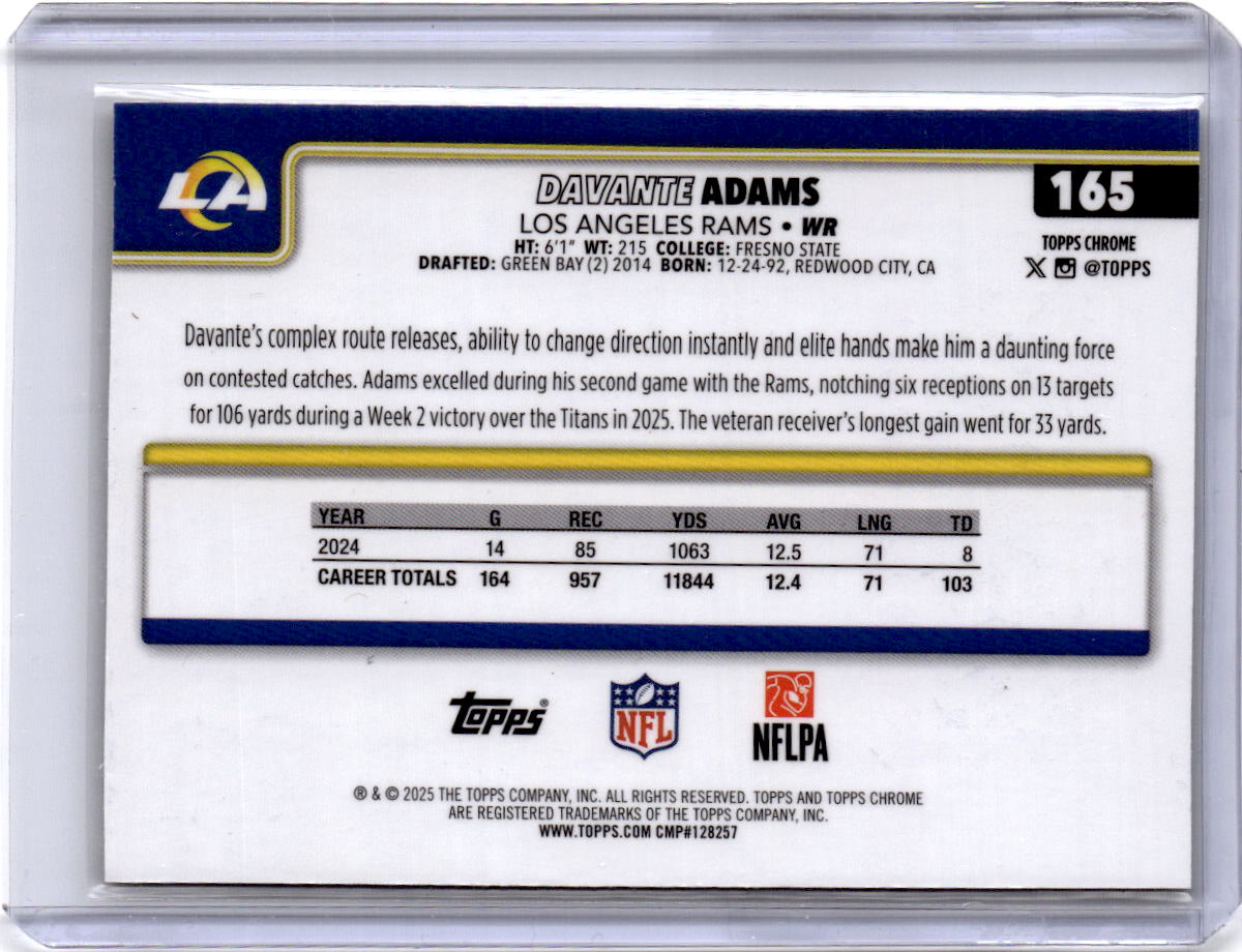 2025 Topps Chrome #165 Davante Adams Lime Green X-Fractor