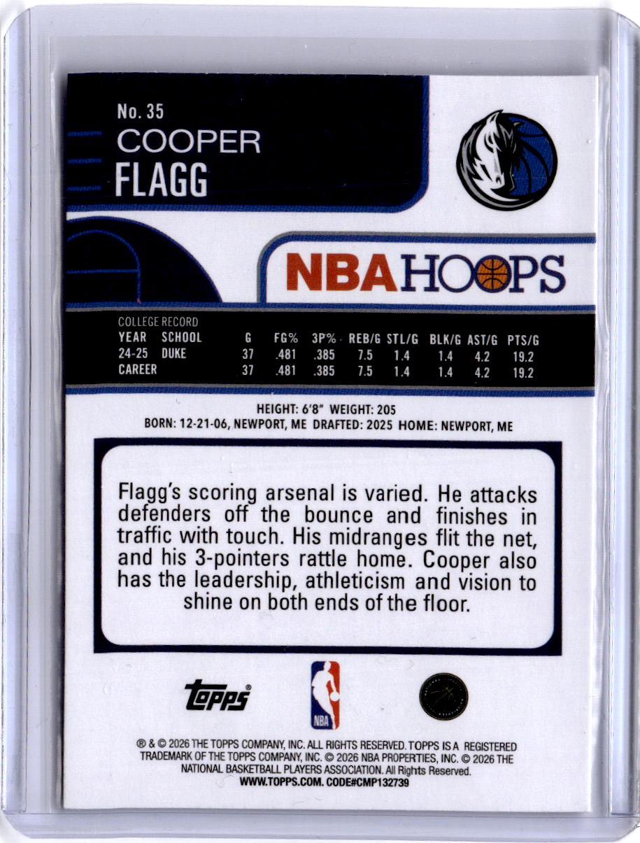 2025-26 Hoops #35 Cooper Flagg Rainbow