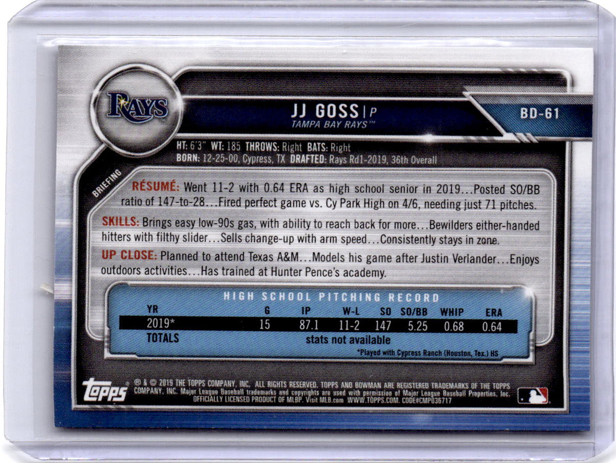 2019 Bowman Draft #BD-61 JJ Goss Purple #/250