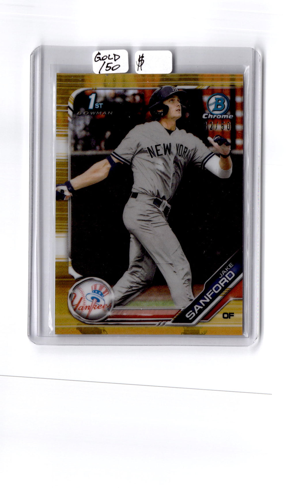 2019 Bowman Draft #BDC-82 Jake Sanford Chrome Gold Refractor #/50
