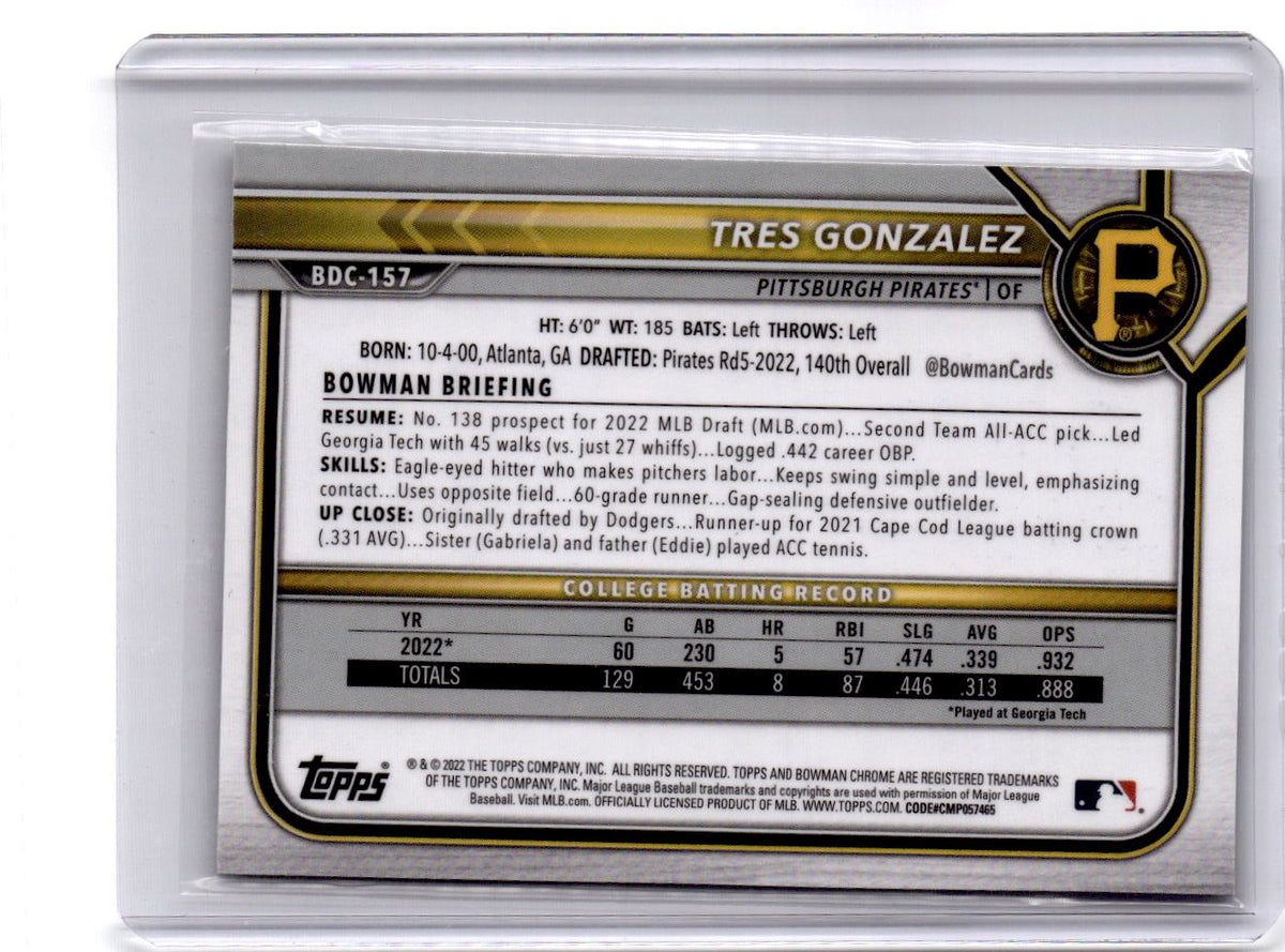 2022 Bowman Draft Sapphire Edition #BDC-157 Tres Gonzalez Green #/50
