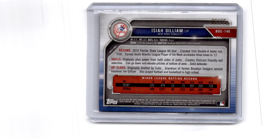 2019 Bowman Draft Sapphire Edition #BDC-146 Isiah Gilliam Gold Sapphire #/15