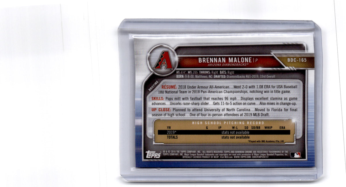 2019 Bowman Draft #BDC-165 Brennan Malone Chrome Blue Refractor #/150