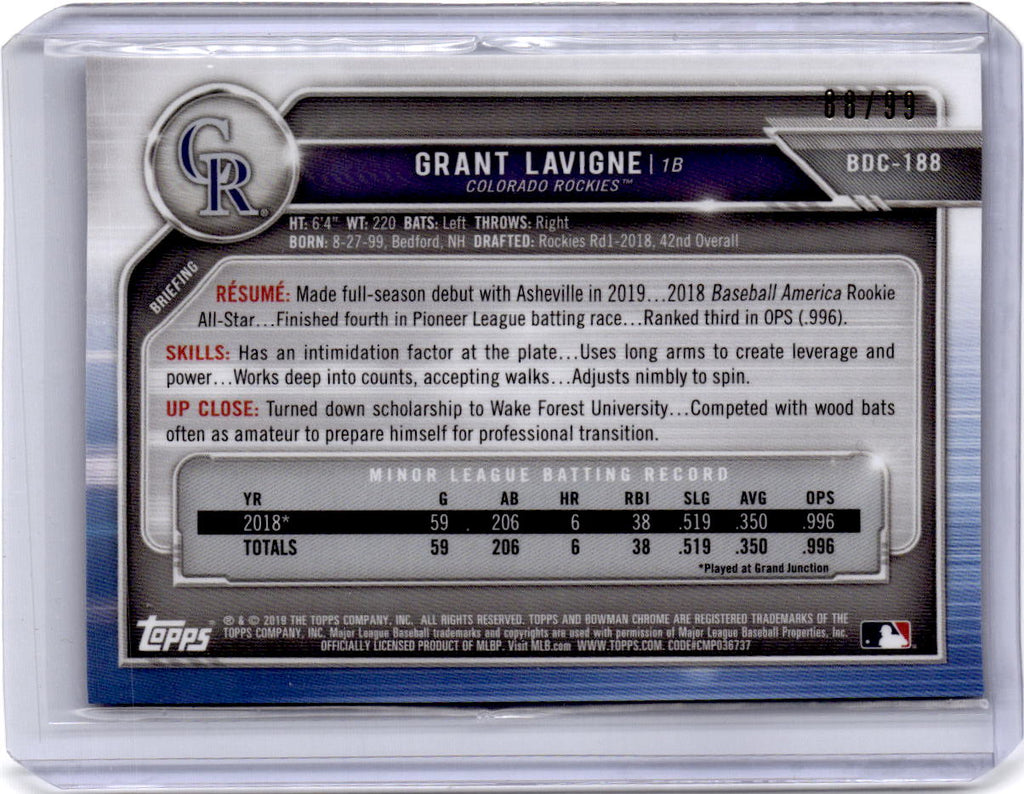 2019 Bowman Draft Sapphire Edition #BDC-188 Grant Lavigne