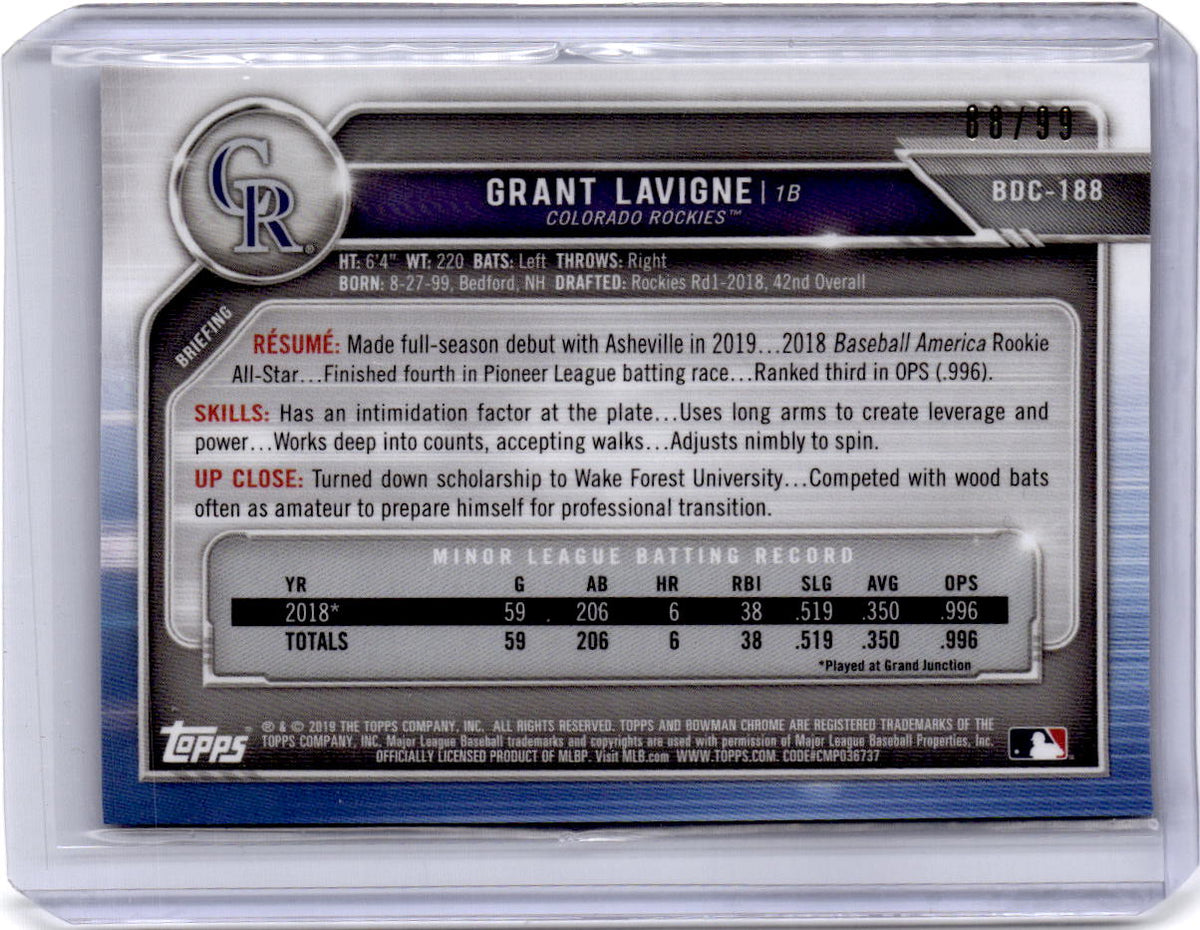 2019 Bowman Draft Sapphire Edition #BDC-188 Grant Lavigne