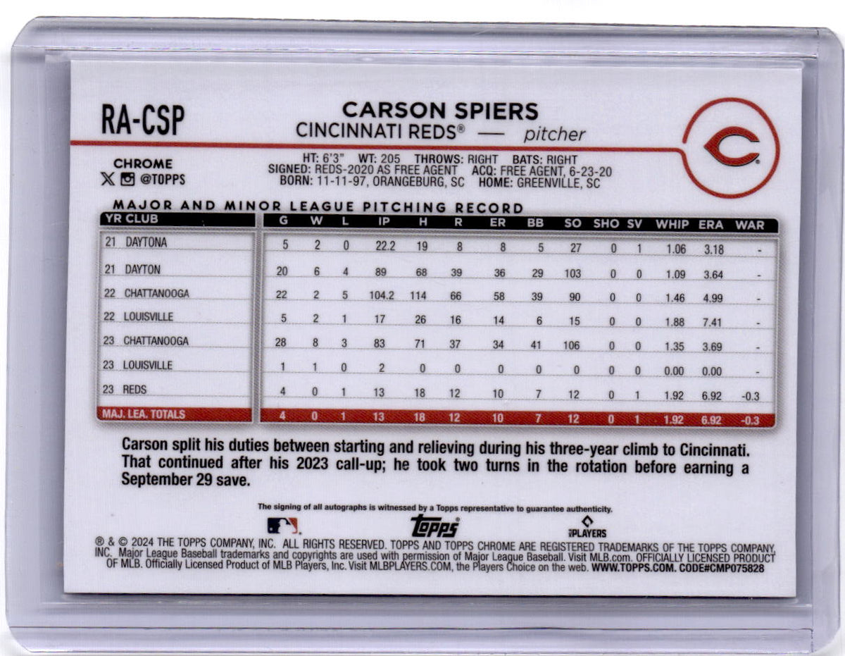 2024 Topps Chrome #RA-CSP Carson Spiers Rookie Autographs