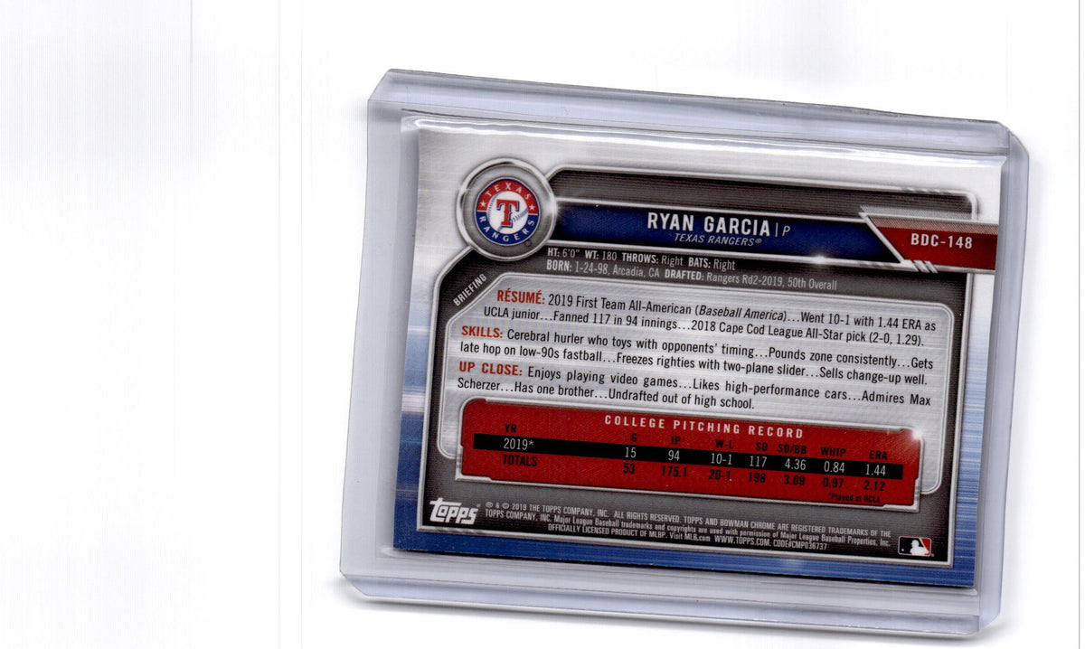 2019 Bowman Draft #BDC-148 Ryan Garcia Chrome Blue Refractor #/150