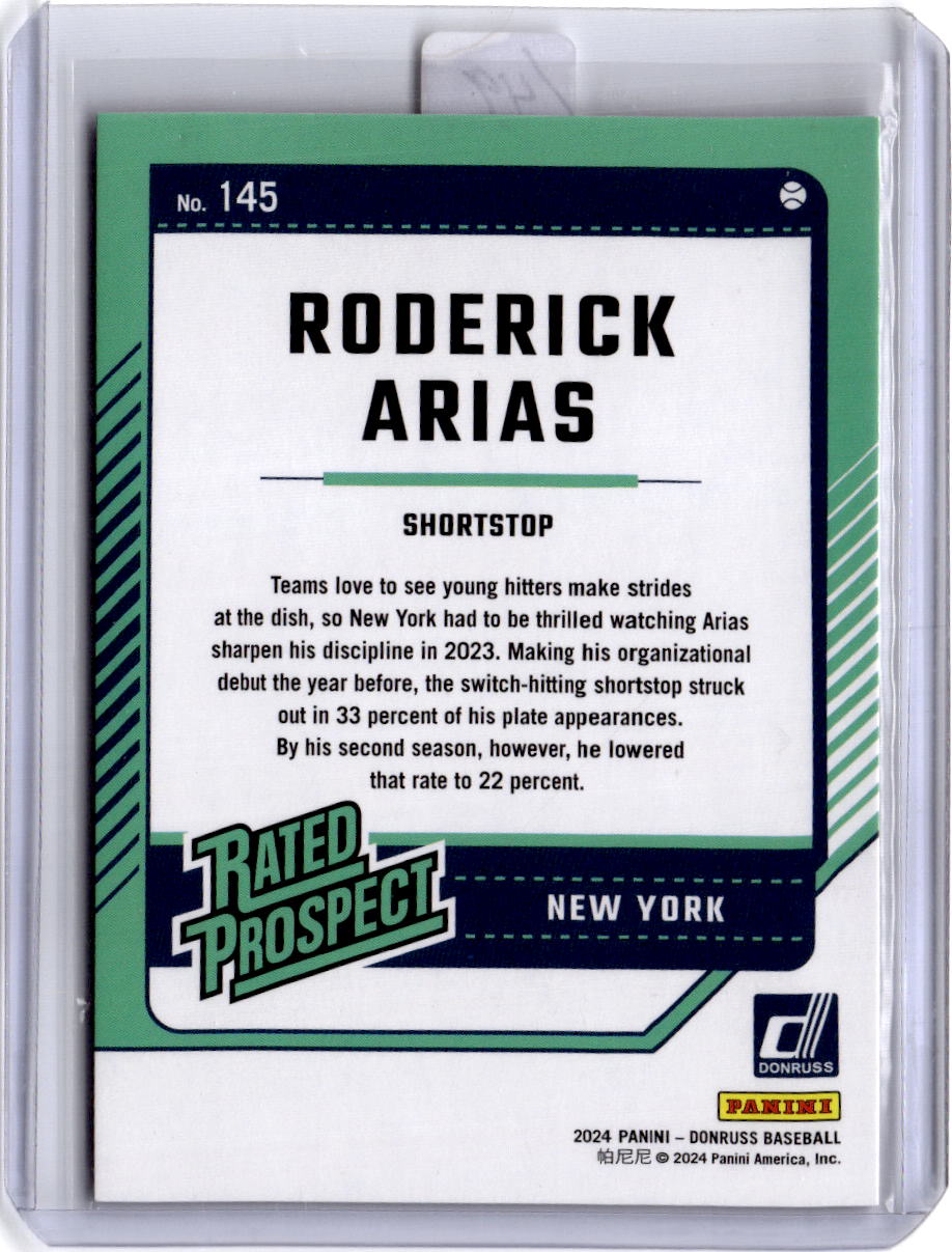 2024 Donruss #145 Roderick Arias Purple Laser #/49