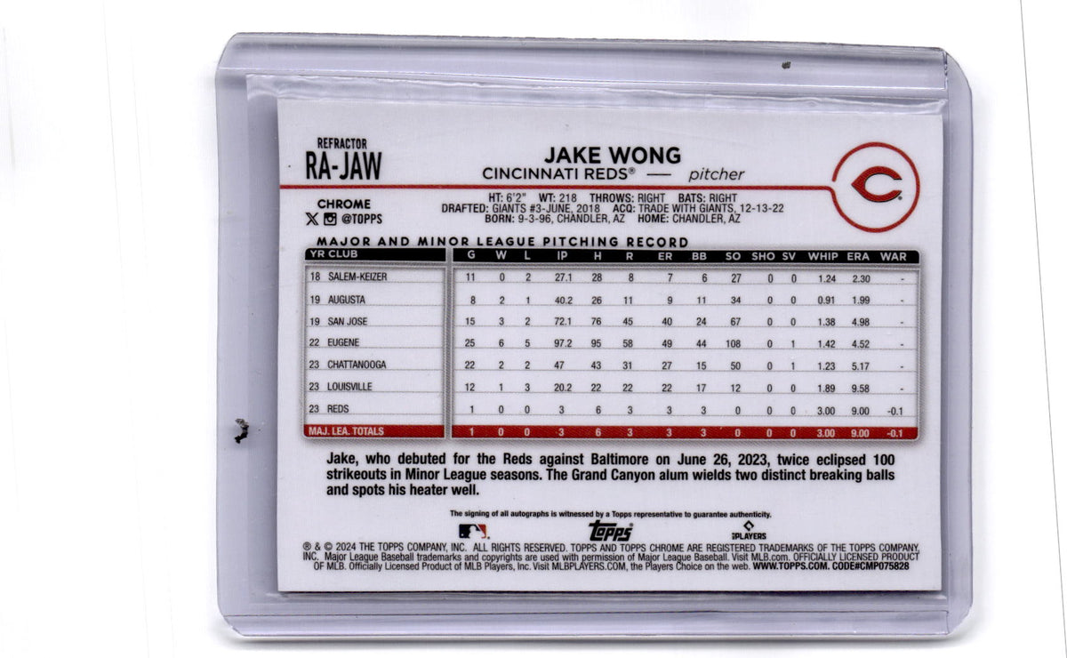 2024 Topps Chrome #RA-JAW Jake Wong Rookie Autographs Refractor #/499