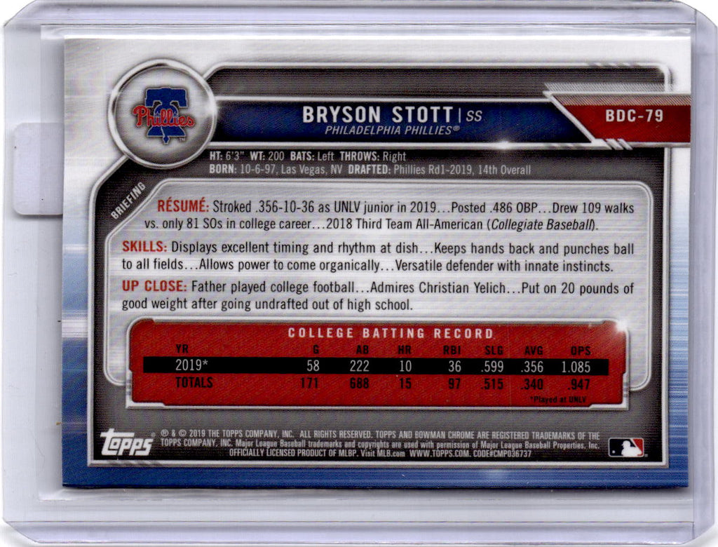 2019 Bowman Draft #BDC-79 Bryson Stott Chrome