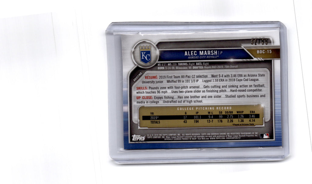 2019 Bowman Draft Sapphire Edition #BDC-15 Alec Marsh Blue Sapphire #/99