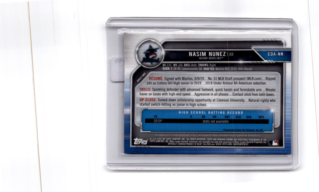 2019 Bowman Draft #CDA-NN Nasim Nunez Chrome Draft Pick Autographs