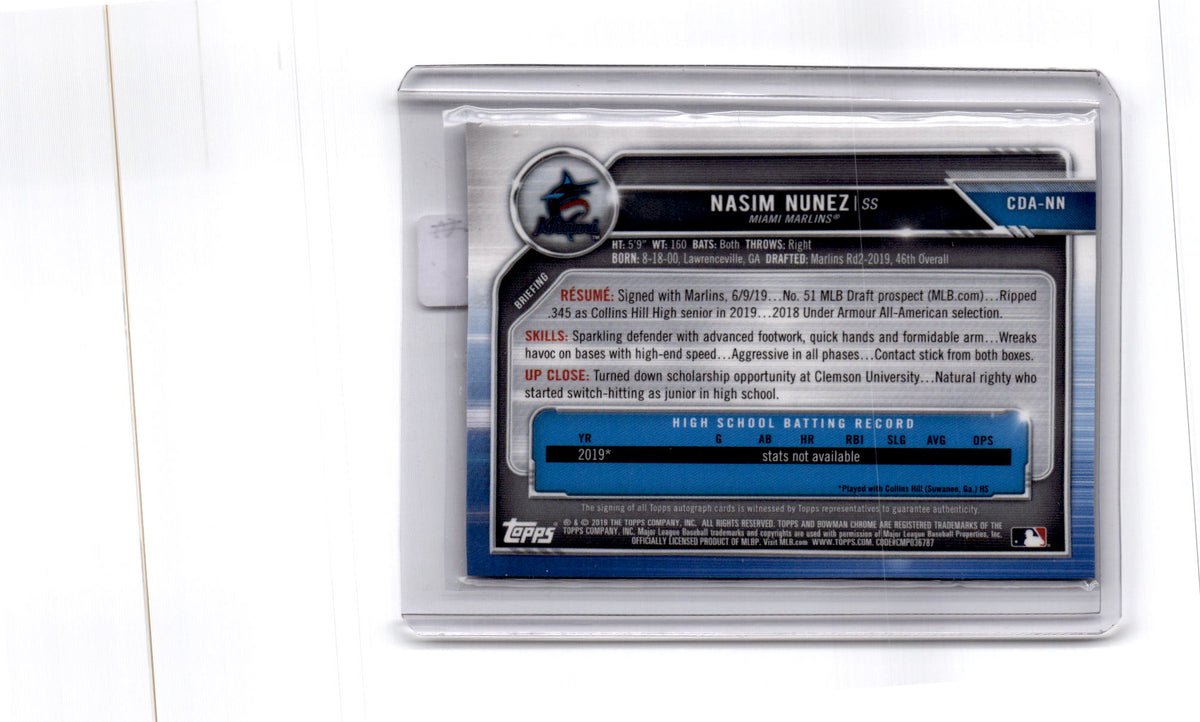 2019 Bowman Draft #CDA-NN Nasim Nunez Chrome Draft Pick Autographs