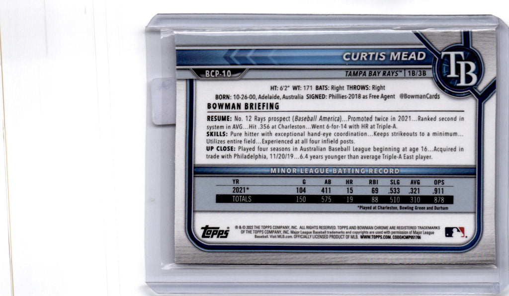 2022 Bowman #BCP-10 Curtis Mead Chrome Prospects