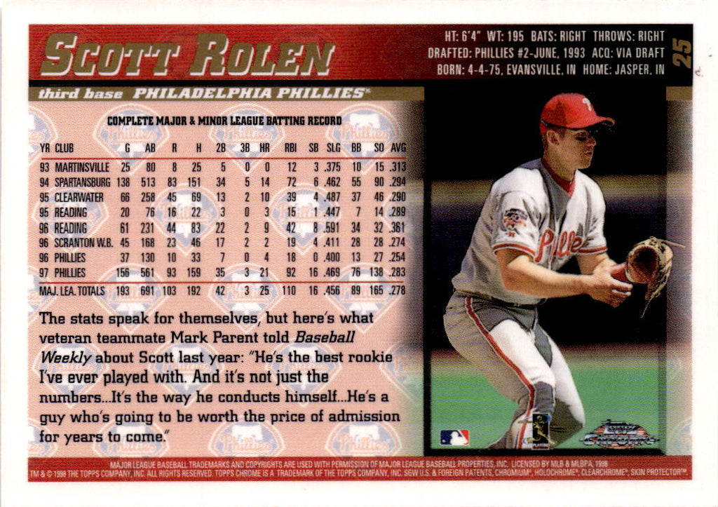 1998 Topps Chrome #25 Scott Rolen