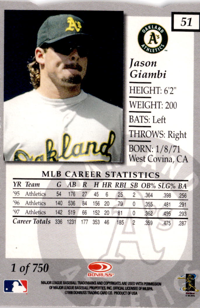 1998 Donruss Elite #51 Jason Giambi Aspirations