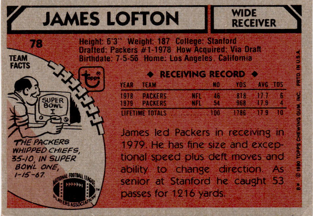 1980 Topps #78 James Lofton