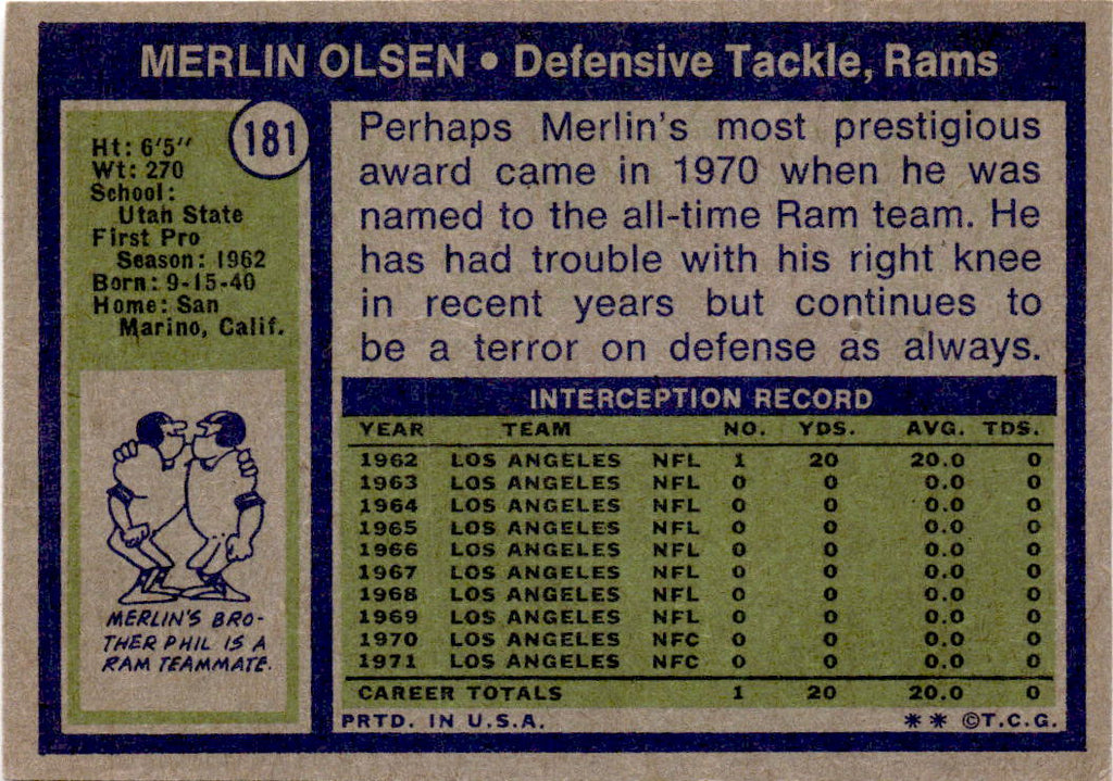 1972 Topps #181 Merlin Olsen