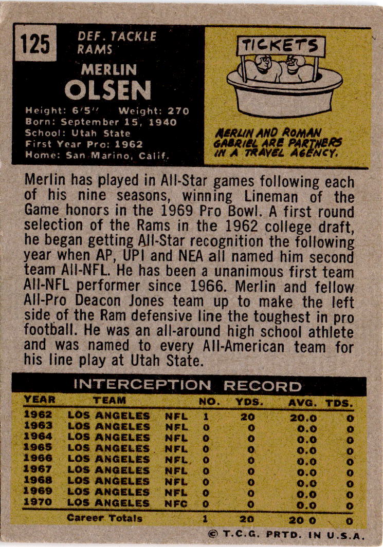 1971 Topps #125 Merlin Olsen