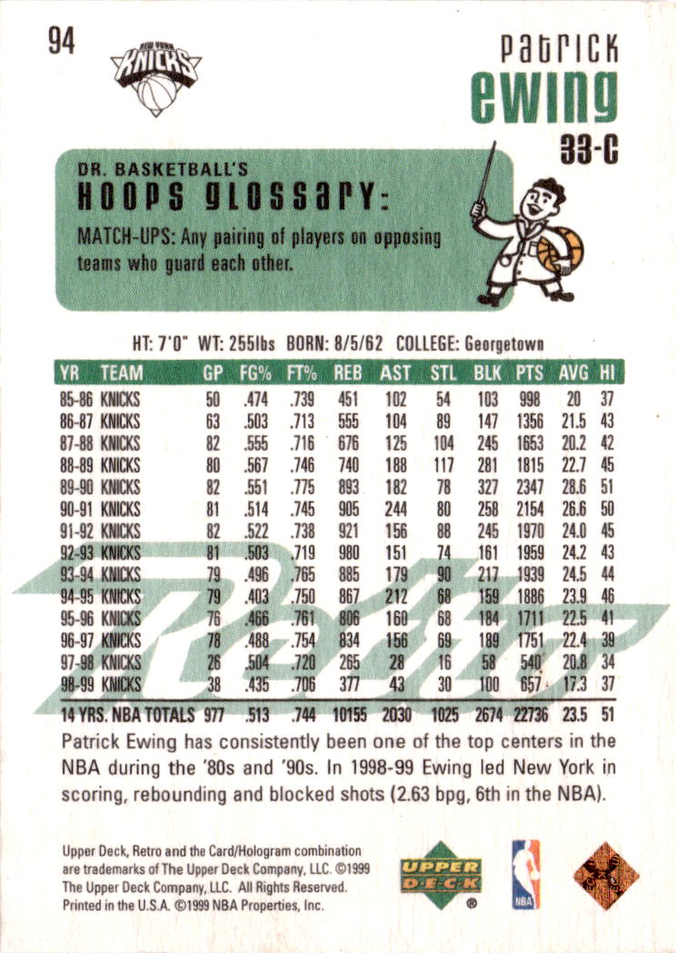 1999-00 Upper Deck Retro #94 Patrick Ewing