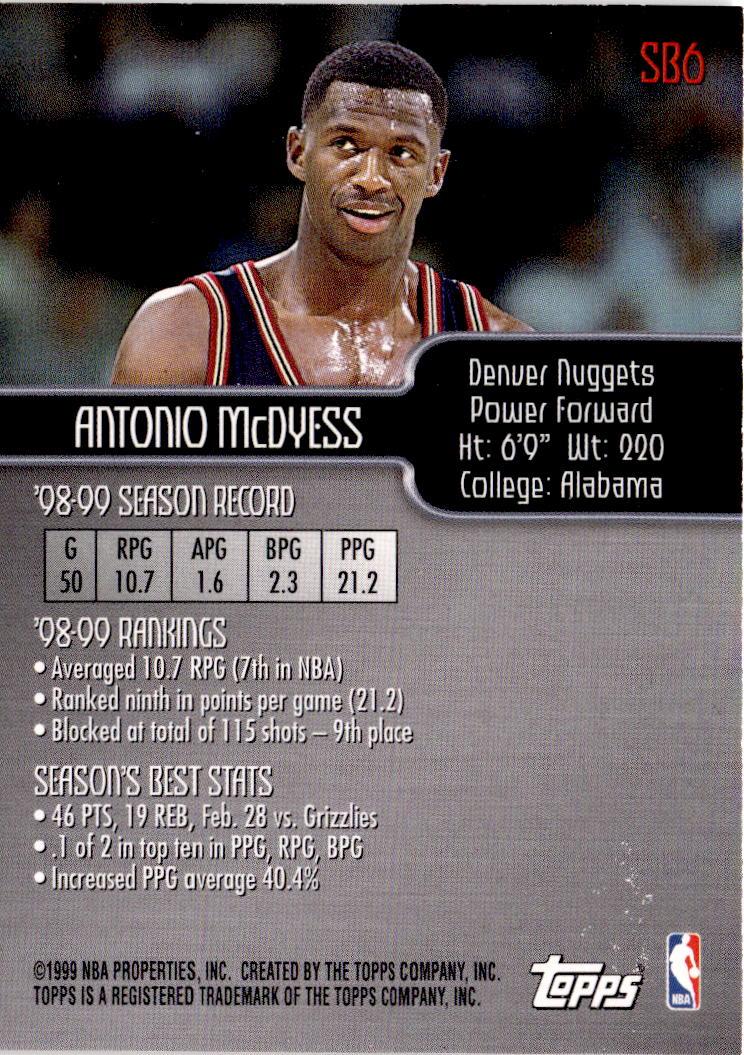 1999-00 Topps #SB6 Antonio McDyess Season's Best