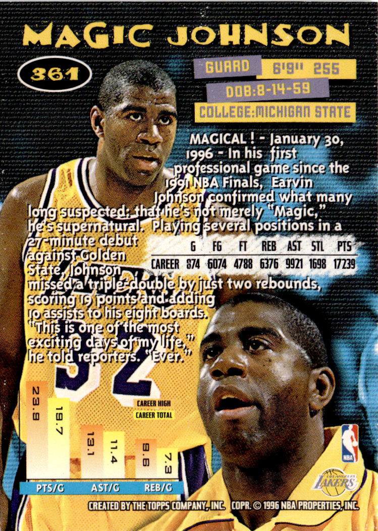 1995-96 Stadium Club #361 Magic Johnson