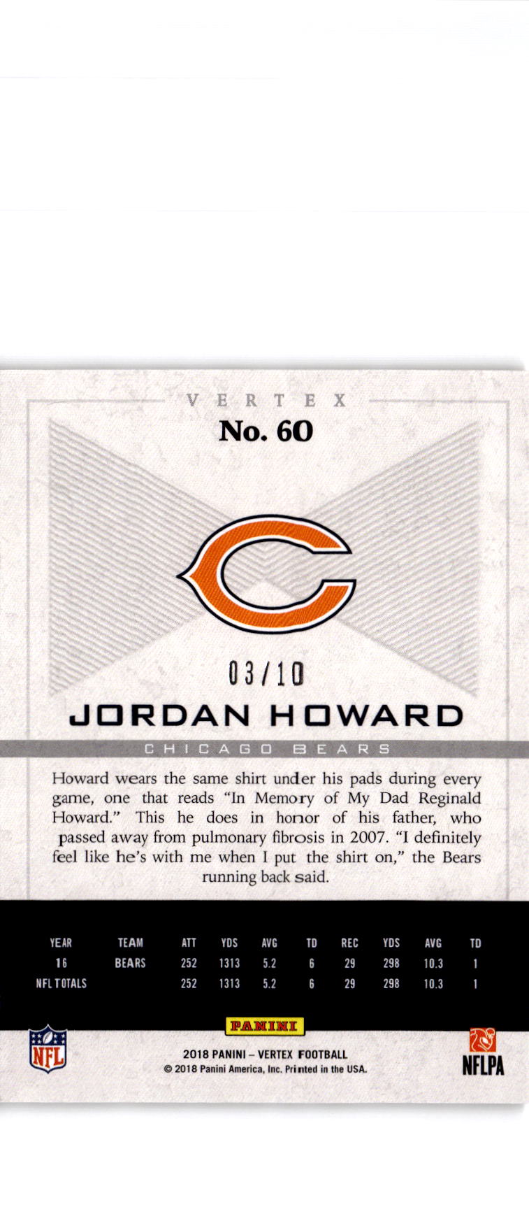 2017 Panini Vertex #60 Jordan Howard Granite #/10