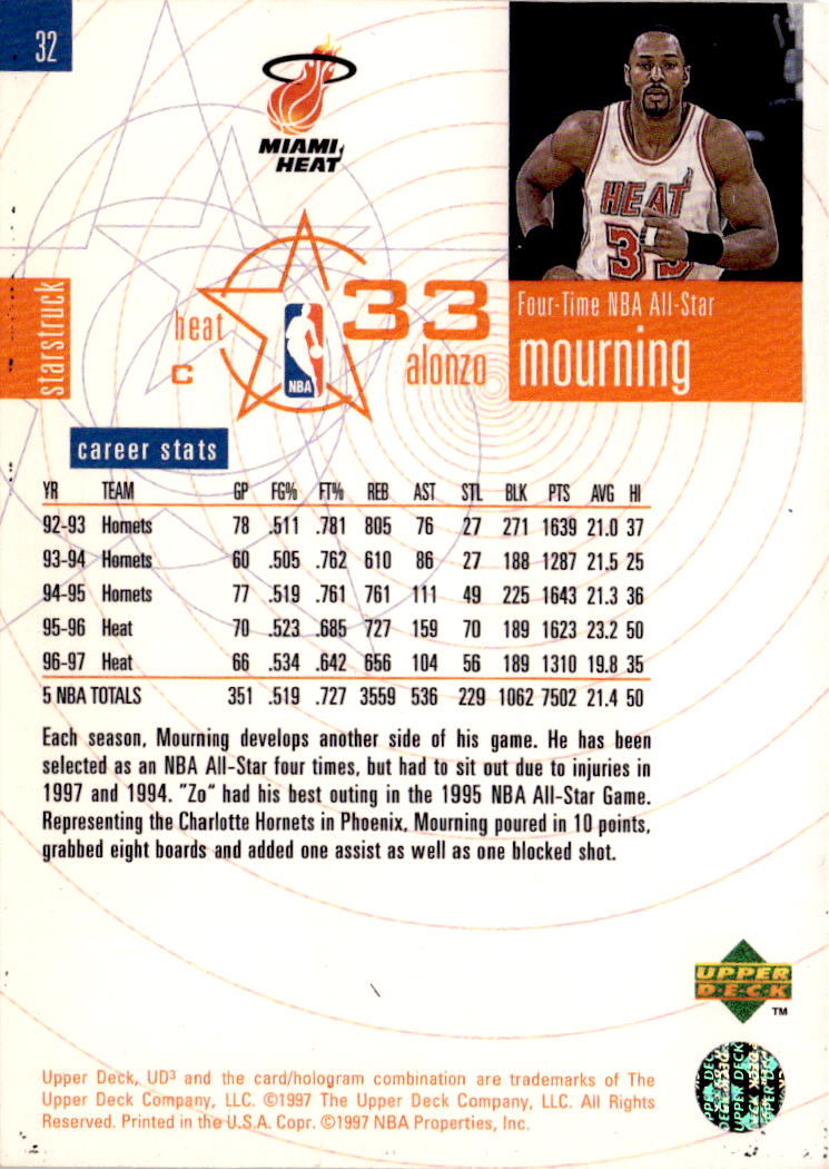 1997-98 Upper Deck UD3 #32 Alonzo Mourning
