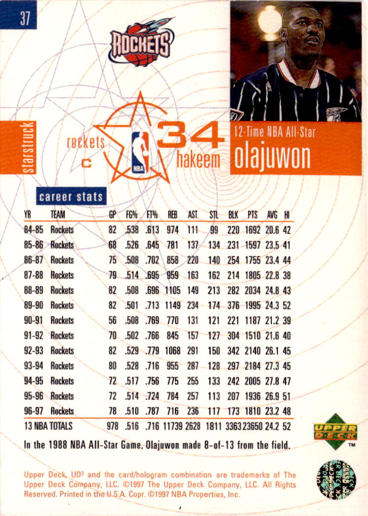 1997-98 Upper Deck UD3 #37 Hakeem Olajuwon