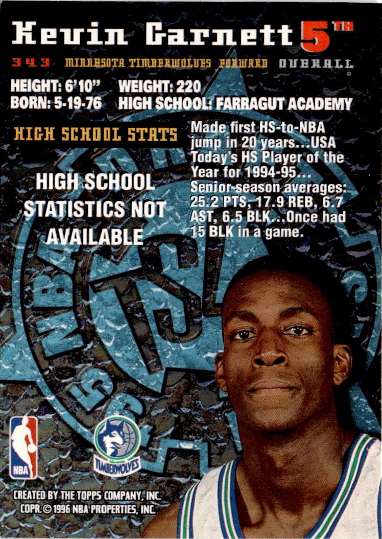 1995-96 Stadium Club #343 Kevin Garnett