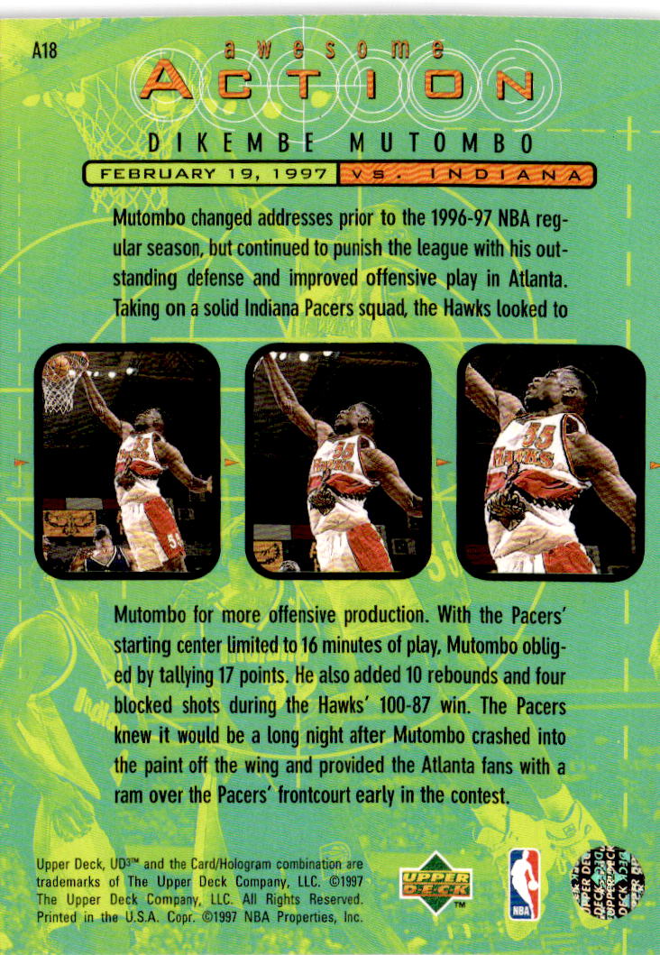 1997-98 Upper Deck UD3 #A18 Dikembe Mutombo Awesome Action