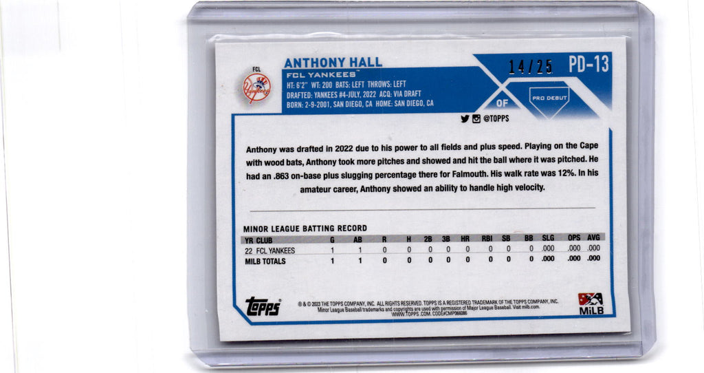 2023 Topps Pro Debut #PD-13 Anthony Hall Orange #/25