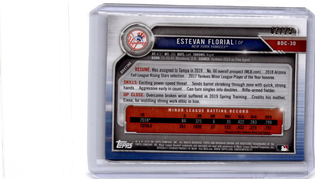 2019 Bowman Draft Sapphire Edition #BDC-30 Estevan Florial Orange Sapphire #/25