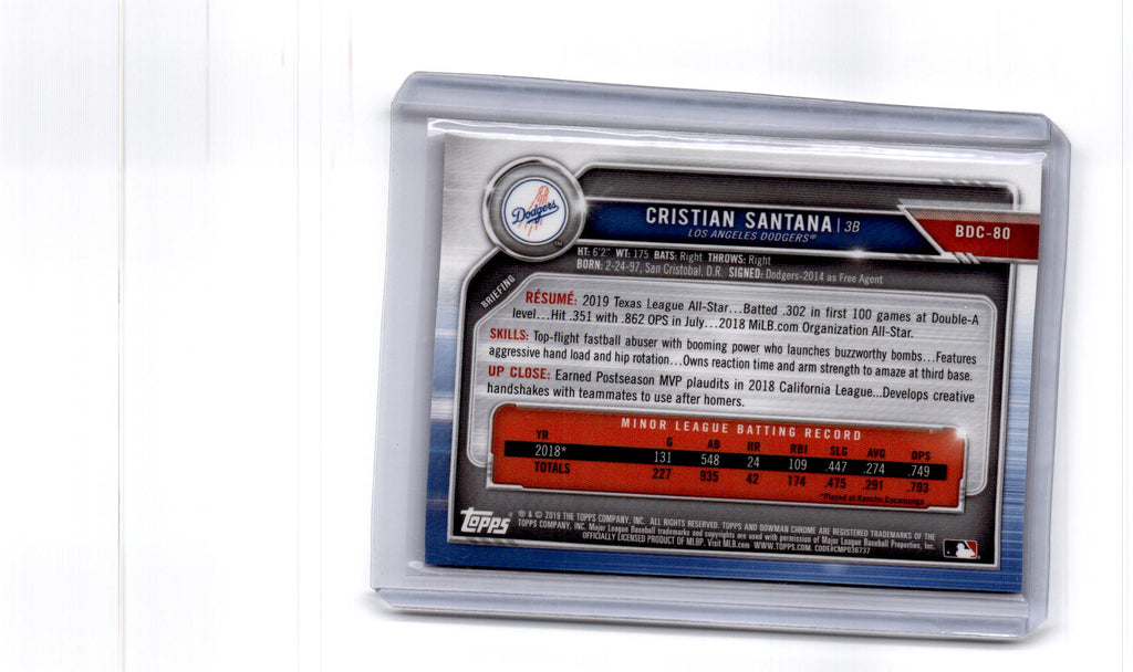 2019 Bowman Draft #BDC-80 Cristian Santana Chrome Purple Refractor #/250